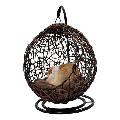 China Warm Comfortable Modern Furniture Eco-Friendly Wholesale Modern Cat Home Hanging Basket Around Plastic Rattan Cat Pet Bed for sale