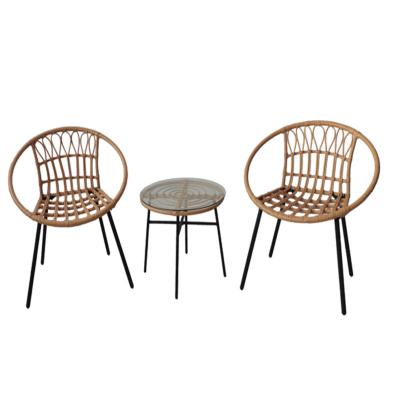 China Small outdoor back chair terrace home balcony rattan table three-piece super comfortable outdoor chair and chair garden leisure tea table for sale