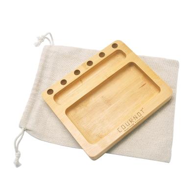 China Eco-Friendly New Flannel Bag COURNOT Wholesale Custom Portable Smoke Tobacco Wooden Bamboo Rolling Tray for sale