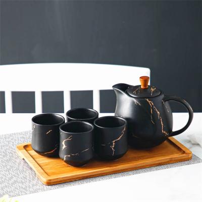 China Promotion Viable Gift Set Decoration Home Daily Use Antique Marble Ceramic Tea Set for sale