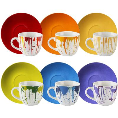 China Viable High Quality Espresso Latte Cappuccino Coffee Exquisite Color Tea Cups and Saucers Sets Ceramic for sale