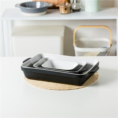 China High Quality Viable Ceramic Cake Supper Rectangular Baking Dish Kitchen Bakeware Bakeware With Handle for sale