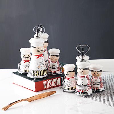 China Viable Custom Style Salt Pepper Oil Vinegar Shaker Ceramic Canister Kitchenware Condiment Set for sale