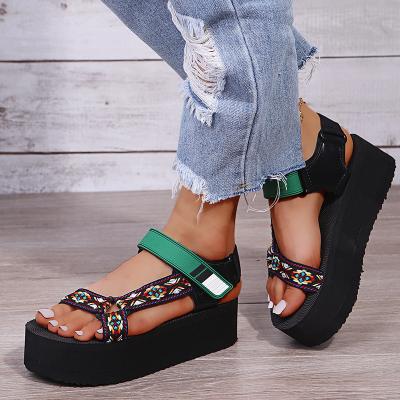 China Size Increasing Women Plus Size CS041 2021 Beach Sandals Colorful Hook And Loop Sandals For Women Platform Sandals for sale