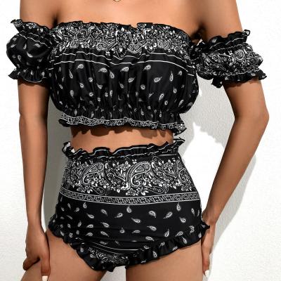 China Black and white swimwear 2021 high waist CS043 swimwear woman bikinis women breathable two-piece swimwear for sale