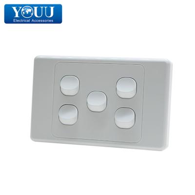 China Easy Installation Wenzhou Made Horizontal Switch And Socket U1905 SAA/CE Certificate 5 Strip Wall Switch for sale