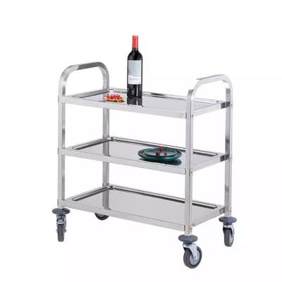 China Modern Durable 3 Tier Welded Hand Dining Carts Silver Stainless Steel Food Cart Trolley For Restaurant for sale