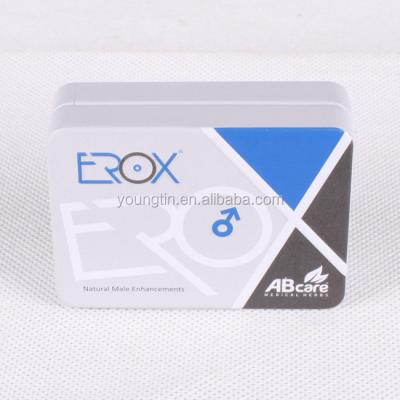 China Rectangle Customized Embossing Recyclable Empty Adult Metal Products Package Tin Box for sale