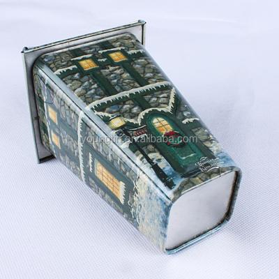 China Recyclable Empty Home Shaped Box Package Candy Food Tin Box for sale