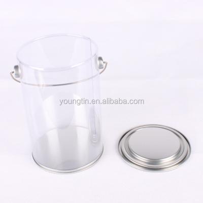 China Recycled Materials Round Clear PVC Tin Can Candy Food Storage Pail With Handle for sale