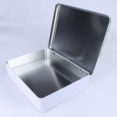 China Recycled Materials Rectangle Tin Metal Container Cosmetic Box With Hinged Lid for sale