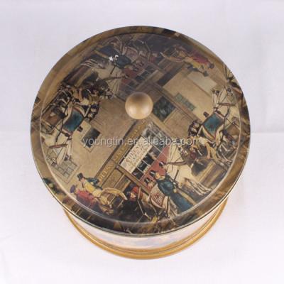 China Large Round Shape Recyclable Custom Christmas Music Promotion Metal Tin Box for sale