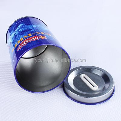 China Recycled Materials Round Piggy Bank Tin Box / Piggy Bank Round Tin Box for sale