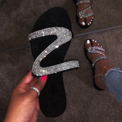 China Cushioning Sandals Women Summer Sandals Fashion Bling Color Female Flip Flops Beach Candy Diamond Flat Shoes Outdoor Slippers for sale