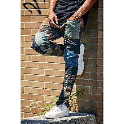 China 2022 Old men's breathable slim fit pants hot sale button men's pocket collage clothing street fashion hollow jeans for sale