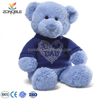 China 2016 Fashion Blue Color Teddy Bear With T Shirt Custom Stuffed Teddy Bear Plush Pattern for sale