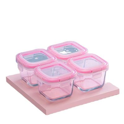 China BPA Free Baby Food Supplement Box for Infants and Children High Borosilicate Cake Steamable Tools Glass Extra Food Bowls Frozen for sale