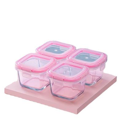 China BPA Free Baby Food Supplement Box for Infants and Children High Borosilicate Cake Steamable Tools Glass Extra Food Bowls Frozen for sale