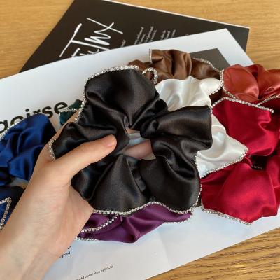 China Large Fashion Scrunchies with Luxury Rhinestone Diamond Trimmed Satin Hair Tie Scrunchies Hair Accessories for sale