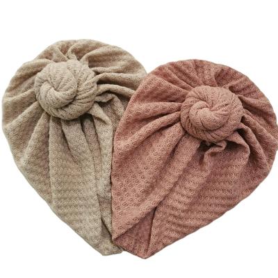 China Baby Oatmeal Waffle Turban Hat Hair Bow Beanie Newborn Kids 0-4t Headwrap Material Friendly Material Headband for sale