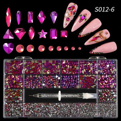 China High Quality Extremely Shiny Gold 3d Nail Art Fancy Crystal Rhinestone Decoration Nail Stone Box Shaped Rhinestone Set Kit for sale