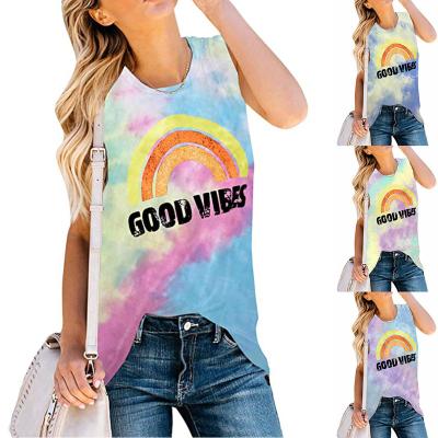 China 2022 Summer Women's Tank Top Round Collar Breathable Printed Sleeveless T-Shirt for sale