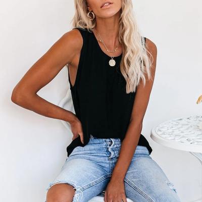 China Women's Fashion Solid Color Breathable Top Casual Round Collar Sleeveless T-Shirt for sale