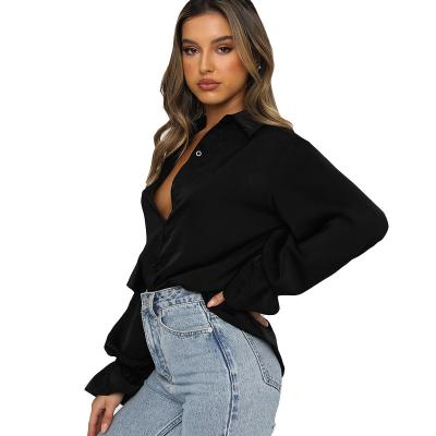 China Manufacturer Custom Satin Shirt Solid Colors Woman Shirt Ladies Blouse Tops Anti-pilling Elegant Casual Tops For Women for sale