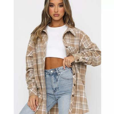 China OEM Casual Women's Anti-pilling Plaid Button Down Shirts Long Sleeve Elegant Shirt Plaid Women for sale