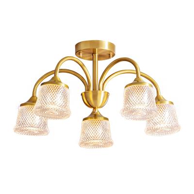 China Small 5-Light Crystal Chandelier Modern Semi Flush Mount Ceiling Lamp Modern Flush Mount for StairsBedroom Entrance Corridor for sale