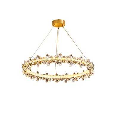 China Modern Modern Crystal Chandeliers For Dining Rooms Glass Round Chandelier Fixtures LED Hanging Lamps 1 Ring Pendant Light for sale