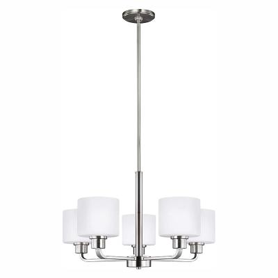 China Modern Classic Light Fixture Glass Shaded Modern 5 Arm Brushed Nickel Finish Chandelier for sale