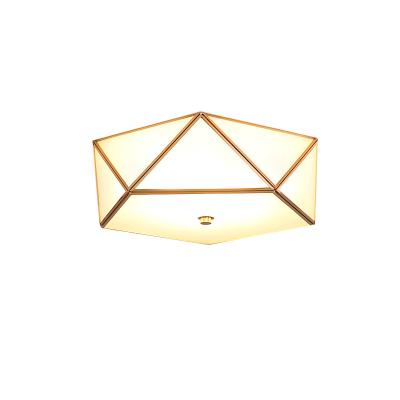 China Morden Single Brass Flush Mount Ceiling Light Bedroom Ceiling Lamp With Glass Shade for sale