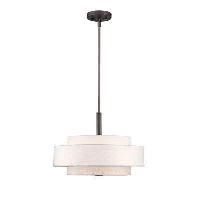 China Modern Brown Fabrics Beige Canvas Shade Drum Pendant Light Adjustable Hanging Light Fixture For Kitchen Living Room for sale