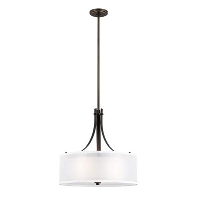 China Modern 3 Bulb Drum Pendant Lighting with Fabric Shade and Frost Glass Diffuser for sale