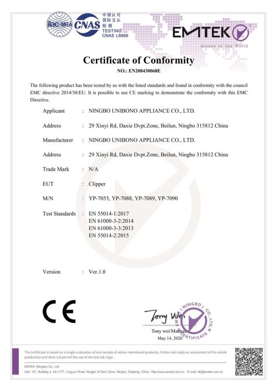 CE - Ningbo Unibono Appliance Co., Ltd.