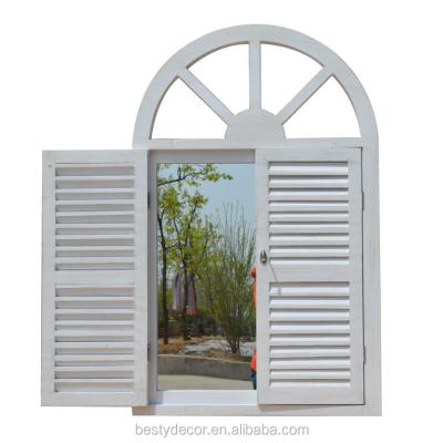 China Eclectic Window Frames Designs Espejo Peeled White Window Shaped With Wooden Shutter Wood, Wooden Daily Support Hanger 25129 for sale