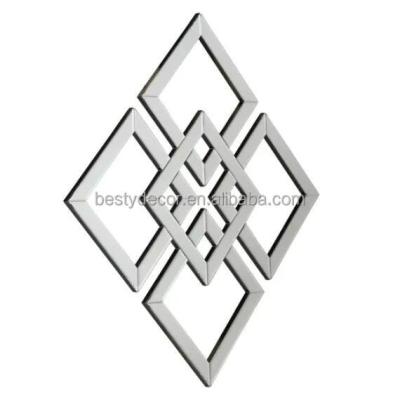 China Minimalist 3D Beveled Square Hallway Glitter Spiegel Silver French Wall Mirror for sale