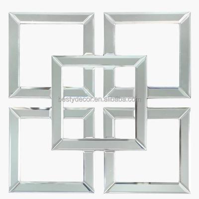 China Contemporary Italian Unique 3D Square Frame Decor Console Table Set Silver Beveled Mirror for sale