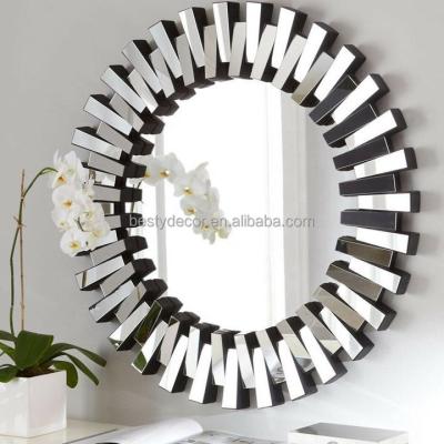 China Large Round Sunburst 3d Mirror Wall Decor Espejo Modern Minimalist Bathroom Venetian Round Wall Decor Espejo for sale