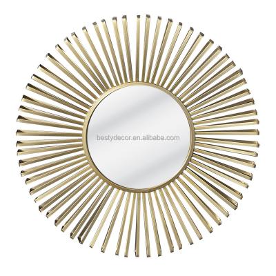 China Metal 3D Minimalist Decorative Gold Fashion Quality Size Geometric Wire Ray Espejos Wall Mirror for sale