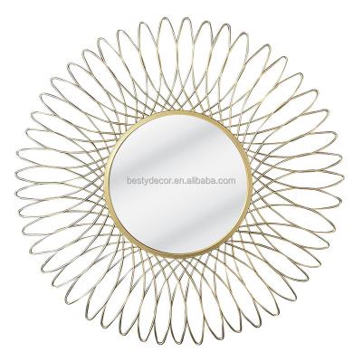 China Minimalist Fashion Sunburst Wire Drawing Metal Ray Gold Home Decor Framed Industrial Mirrors for sale