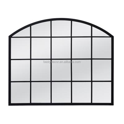 China Metal Minimalist Arch Wall Art Mount Espejos Window Pane Decor Outdoor Industrial View Mirror for sale