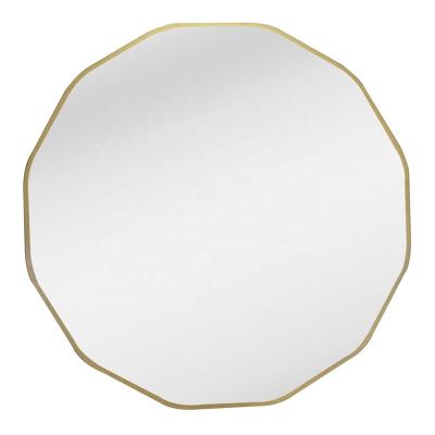 China Minimalist Home Furniture Table Set Circle Wall Mounted Wavy Round Golden Decor Hanging Mirror for sale