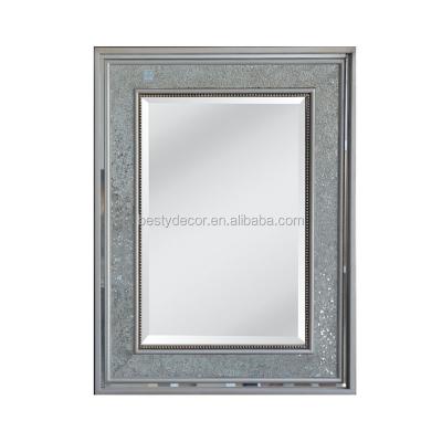 China Modern Silver Clear Mirror Decorative Crushed Wood Hanger Rustic Glass Mosaic Frame Mirror for sale