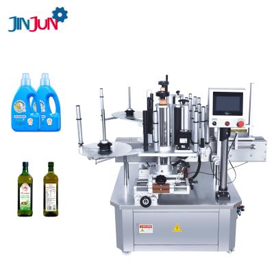 China JINJUN Food Bottle Semi-automatic Double Side Flat Detergent Olive Oil Glass Bottle Labeling Machine for sale