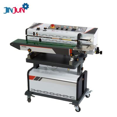 China JINJUN-1080 semi-automatic food nitrogen gas rinsing continuous strip sealer plastic bag sealing machine with printing for sale