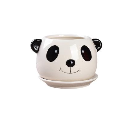 China High Quality Eco-friendly Ceramic Panda Animal Garden Home Decor Pots With Tray For Plants Garden Decor for sale