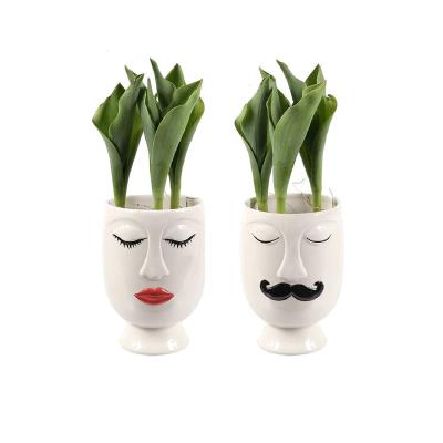 China Eco-friendly Cute Ceramic Succulent Pot Flower Plant Human Head Face Face Pot Vase For Home Decor for sale