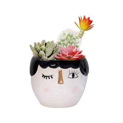 China New Arrival Human Head Plant Flower Pot Plant Pot Porcelain Personality Eco-friendly Ceramic Succulent Vase For Home Decor for sale